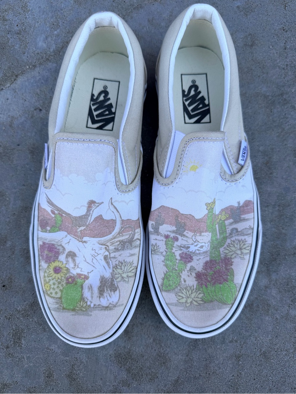 Vans Desert Graphic Slip-On Sneakers - White, Green, Brown